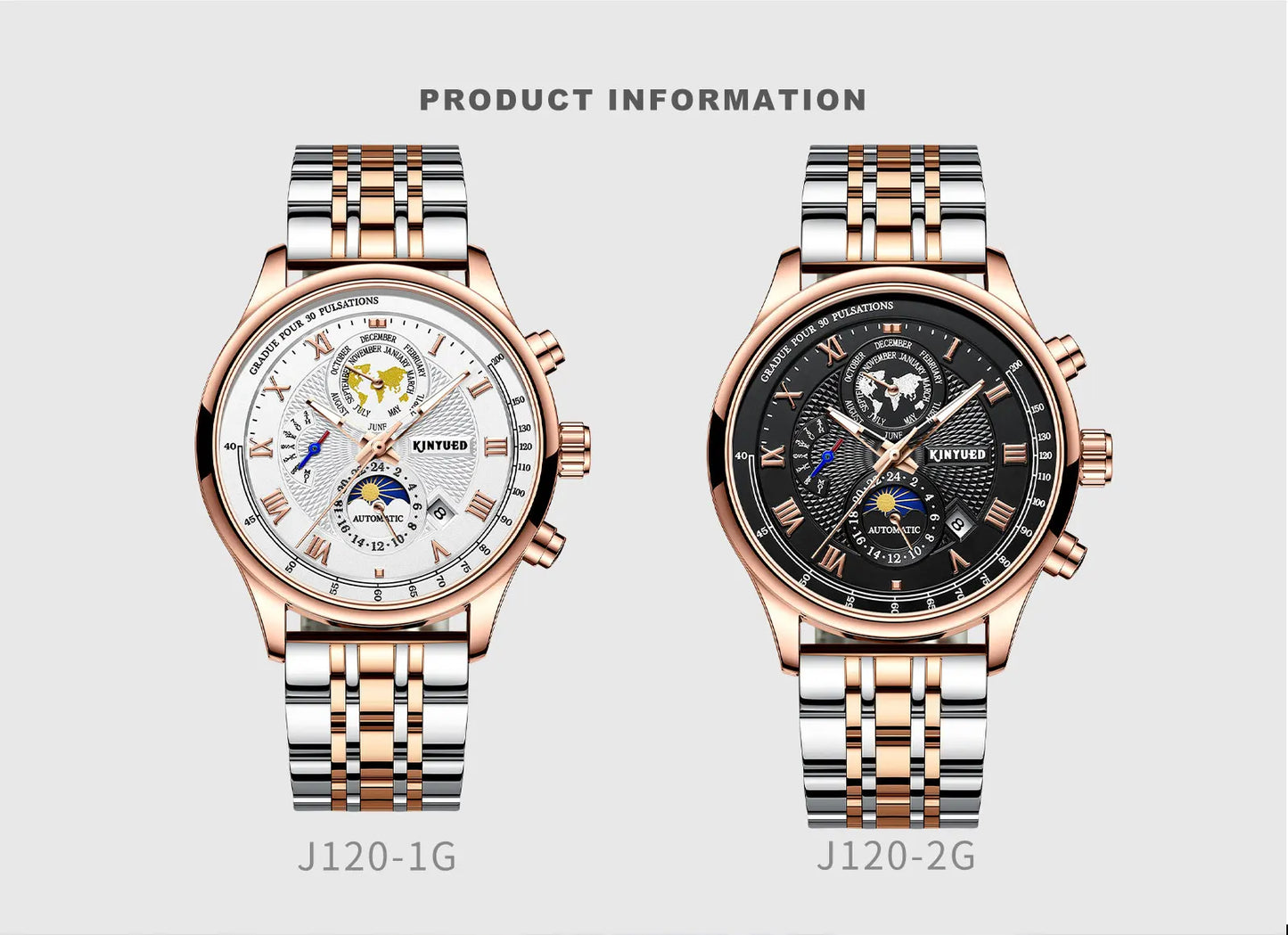 J120 Earth Dial Watch - Rose Gold Automatic Mechanical