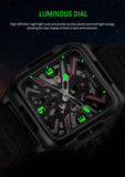 FORSINING Fashion Square Skeleton Mechanical Men Watch Automatic Movement Clock Sport Black Rubber Band Luxury Watches Silver