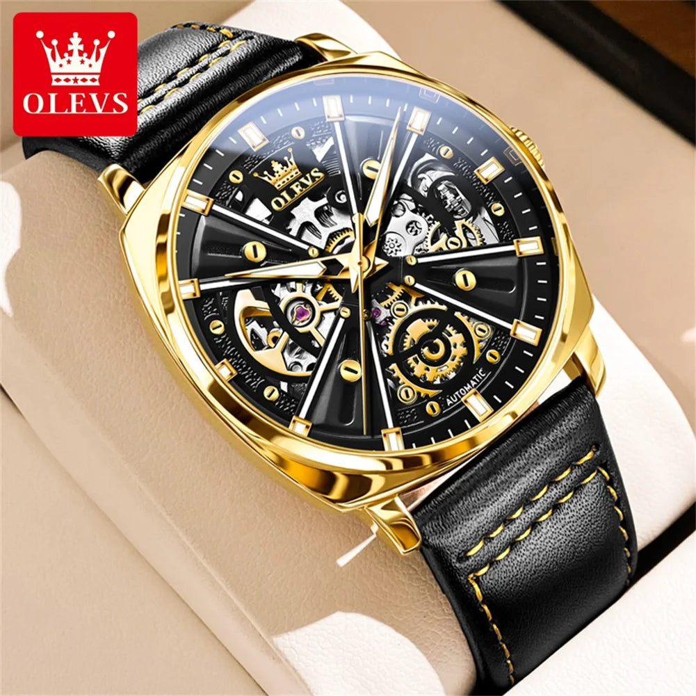 OLEVS 6685 Men Watch Elegant Brand Famous Luxury Rose Gold Watches Male Leather Butterfly Design Wristwatches Relogio