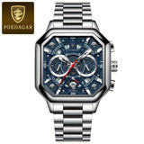 POEDAGAR 983 Sports Quartz Reloj Hombre Men's Stainless Men Watch Luxury Chronograph Square Waterproof Luminous Hands Watches