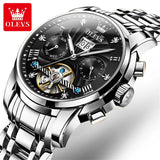 Olevs 9910 Sports Automatic Tourbillon Slef Wind Luxury Waterproof Metal Classic Cool Stainless Steel Luminous Date Men Watch