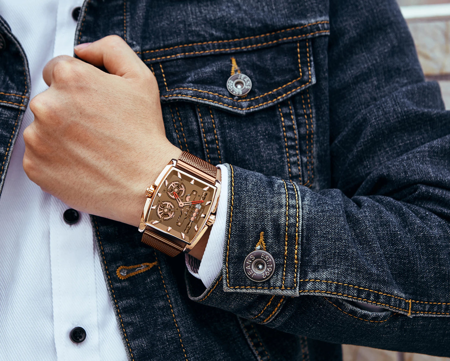 Mini Focus MF0322G Barrel Watch - Brown Mesh Steel Band