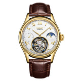 Aesop Gold Tourbillon Automatic Mechanical Wristwatches Men Leather Watch With Roman Number Men Watch Luxury Tourbillon