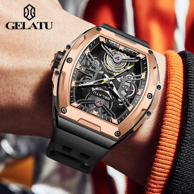 GELATU 6012 Classics High Quality Men Watch Waterproof Silicone Strap Luxury Waterproof Automatic Mechanical Wristwatch Clock