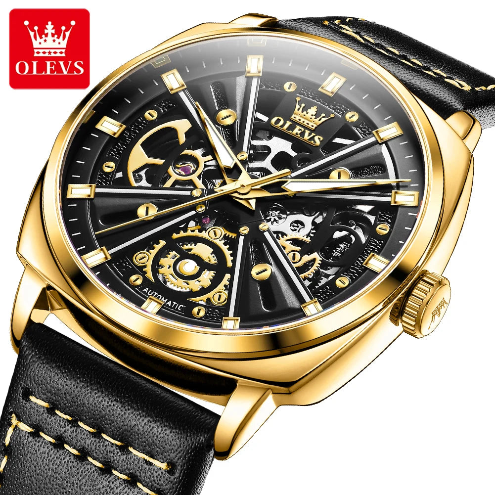 OLEVS 6685 Men Watch Elegant Brand Famous Luxury Rose Gold Watches Male Leather Butterfly Design Wristwatches Relogio