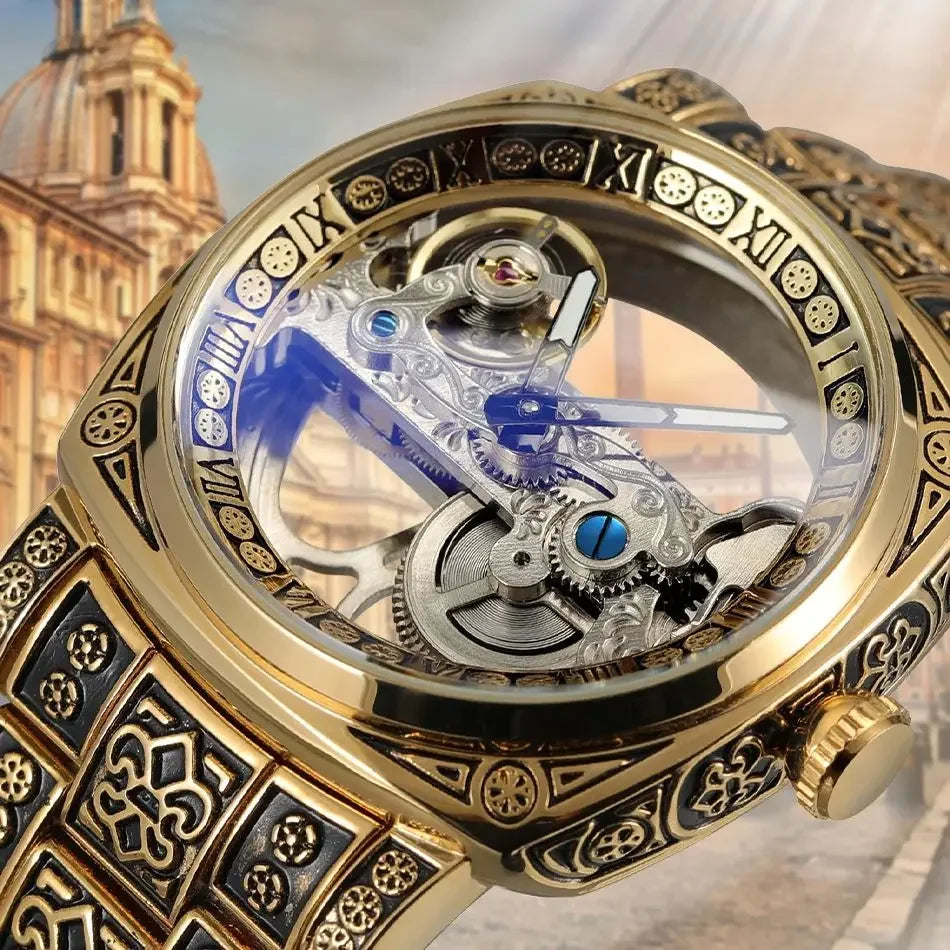 FORSINING Tourbillon Man Watch Luxury Retro Skeleton Mechanical Men Watch Clock Stainless Steel Male Automatic Wrist Watches