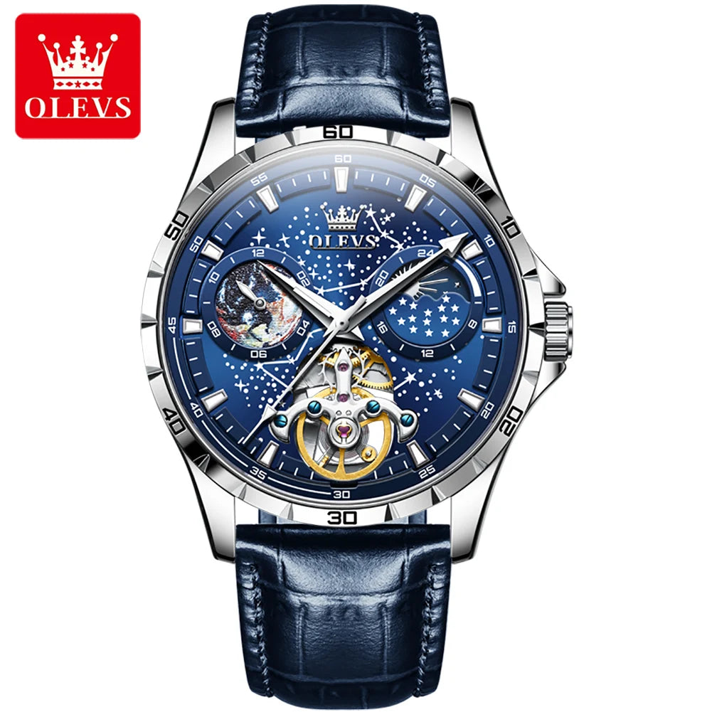 OLEVS 6689 Automatic Mechanical Watch - Waterproof Leather Strap