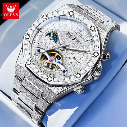 OLEVS 9805 Fashion Tourbillon Men Watch Moon Phase Calendar Week Waterproof Watch Luxury Fully Automatic Mechanical Clock Reloj