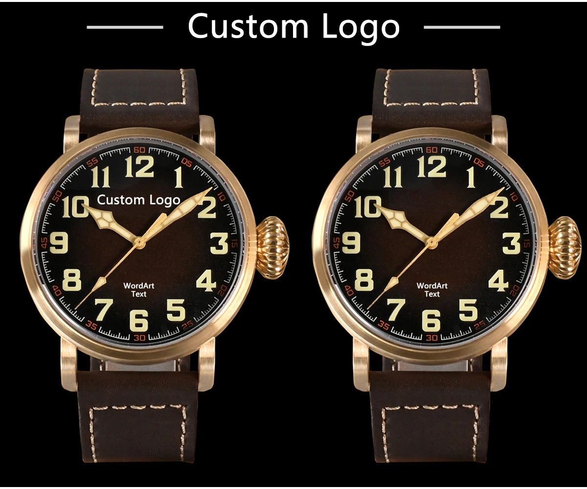 Vintage 44.5mm Manual Mechanical Men's Watch with Simple Style Sapphire Glass 10Bar Water Resistant Dial Diameter 30mm