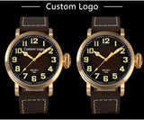 Vintage 44.5mm Manual Mechanical Men's Watch with Simple Style Sapphire Glass 10Bar Water Resistant Dial Diameter 30mm