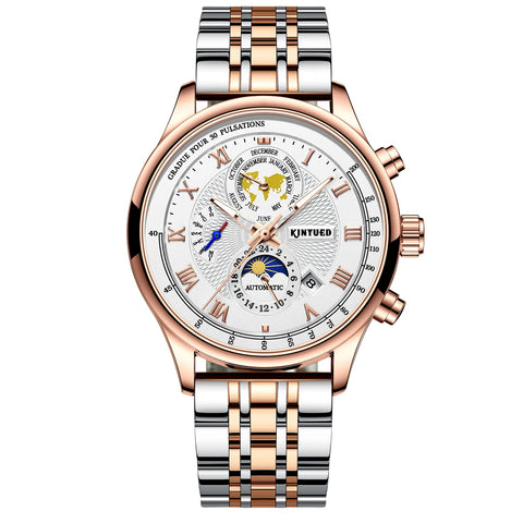 High Quality J120 Rose Gold and Silver Band the Earth Dial Automatic Mechanical Movement Men Watch