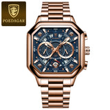 POEDAGAR 983 Sports Quartz Reloj Hombre Men's Stainless Men Watch Luxury Chronograph Square Waterproof Luminous Hands Watches