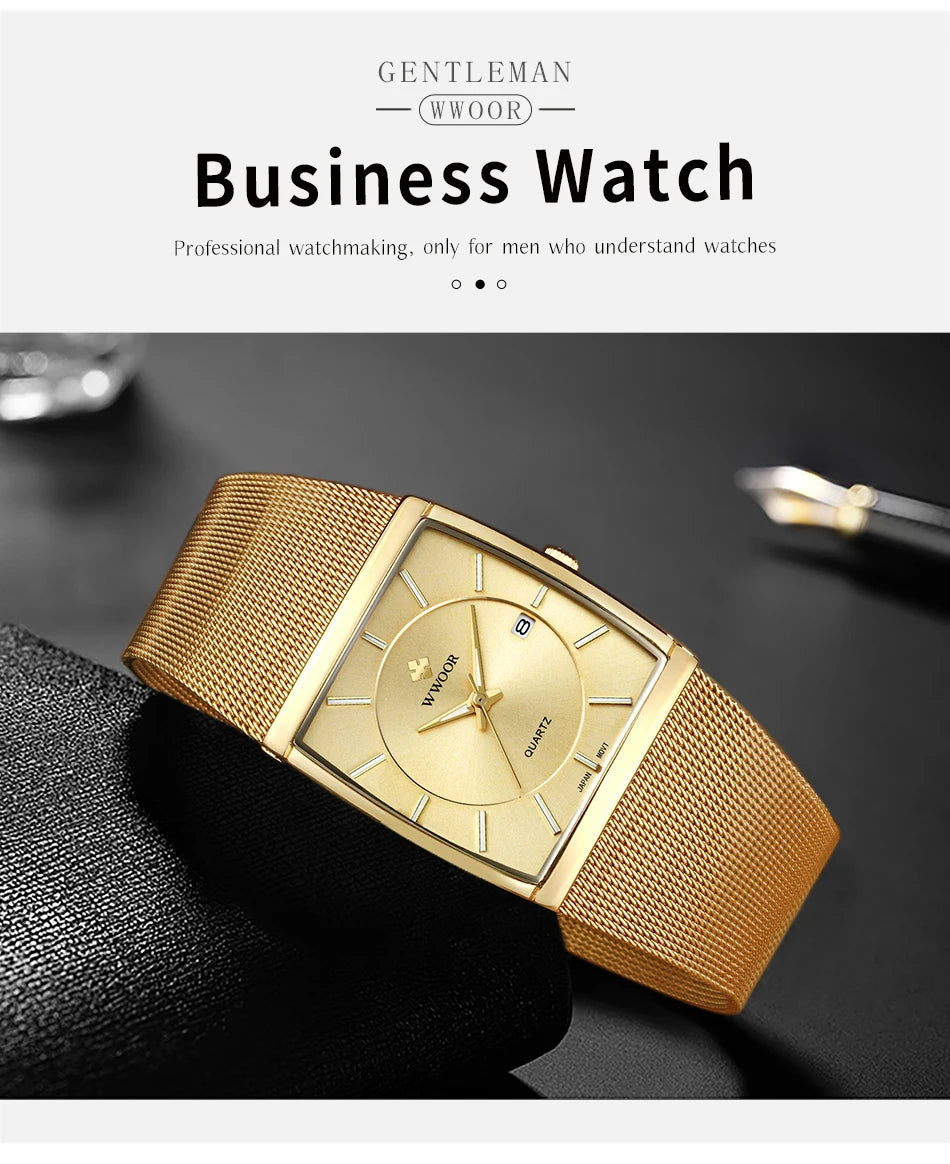 WWOOR Luxury Rectangle Watch - Ultra-Thin Stainless Steel Sport Timepiece
