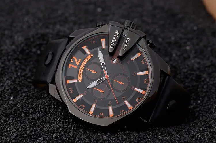 Luxury Gold Leather Watch - Military Inspired Design