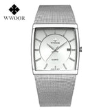 WWOOR 2024 Fashion Men Watch Full Steel Mesh Belt Waterproof Men Clock Luxury Watch For Men Quartz Sport Wristwatch Reloj Hombre