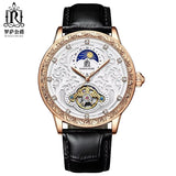 Raksa Duke  New Brand High Quality Automatic Genuine Leather Tourbillon Moon Phase Stereo Carving Men Watch