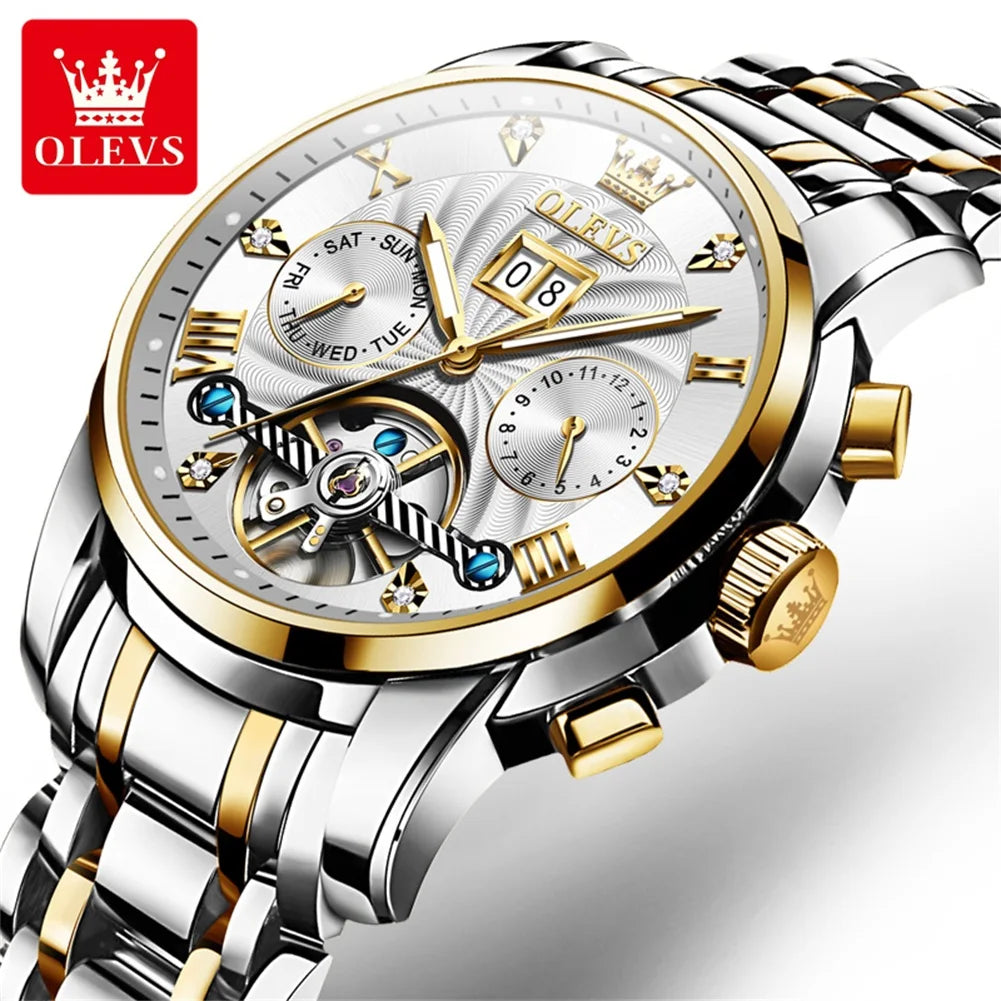 OLEVS 9910 Tourbillon Watch - Self-Winding Luminous Steel