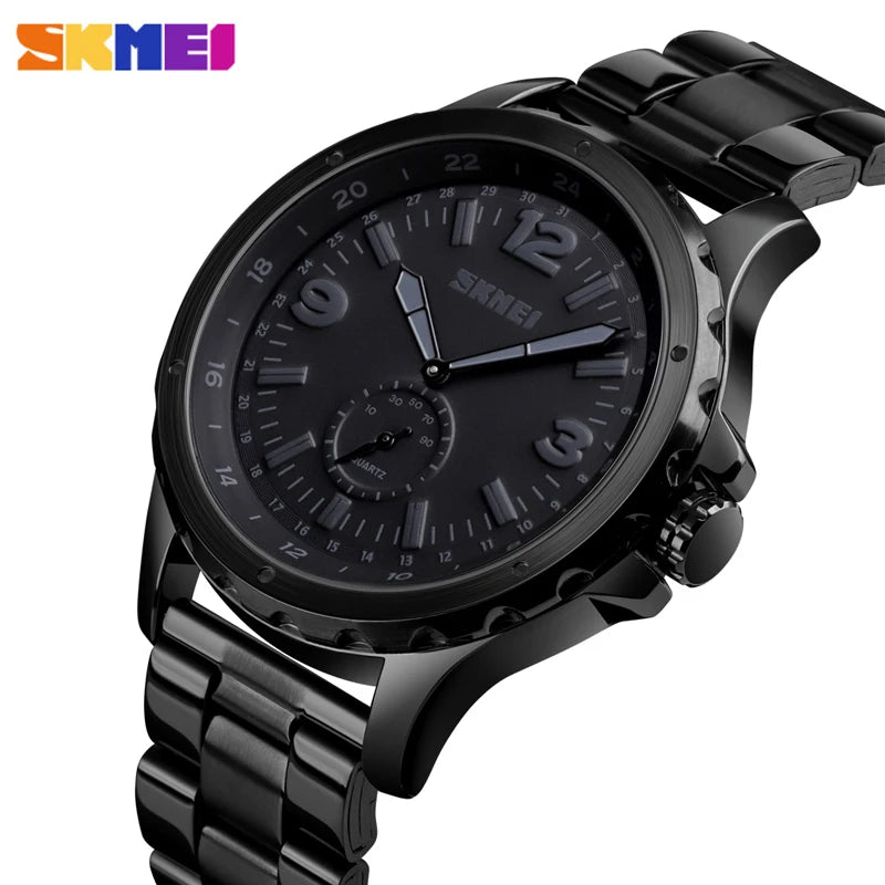 SKMEI Fashion Men Watches Top Brand Luxury Quartz Watch Casual Classic Black Full Steel Wristwatch for Male Relogio Masculino