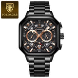 POEDAGAR 983 Sports Quartz Reloj Hombre Men's Stainless Men Watch Luxury Chronograph Square Waterproof Luminous Hands Watches
