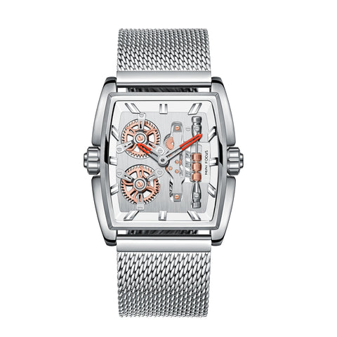 Latest Mini Focus MF0322G Creative Design Men Watch Barrel Case Brown Mesh Stainless Steel Band Waterproof Quartz Watches