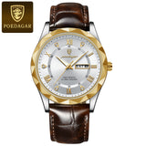 POEDAGAR 615 Men's Watch New Leather Men Watch Waterproof Luminous Date Week Quartz Diamond Watches for Men Factory Wholesale