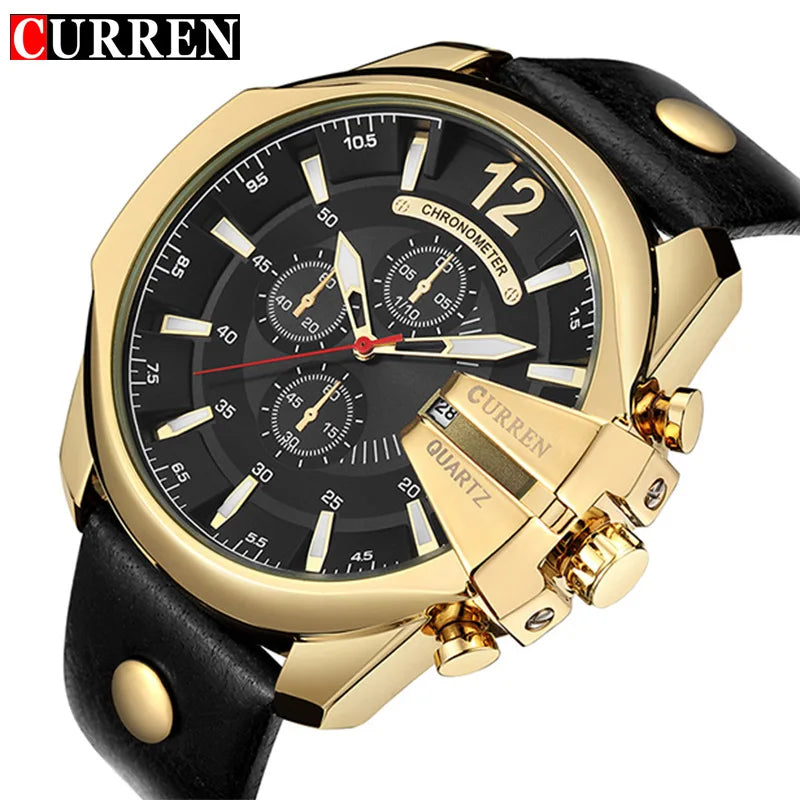 Luxury Gold Leather Watch - Military Inspired Design