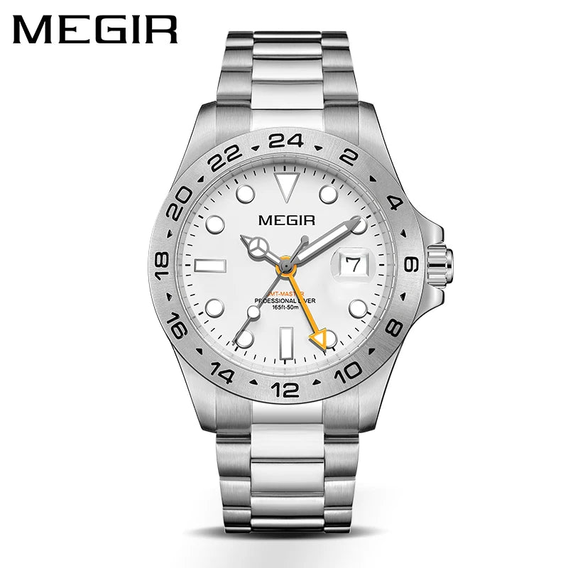 Men Watch Private Label Gold Quart Luxury Man Wrist Watch Quartz Movement Sapphire Glass Reloj Megir Stainless Steel Watch Men 8