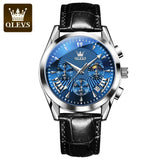 OLEVS 2876 Chronograph Watches Genuine Leather Stainless Steel Wrist Watch Men Watch Luxury