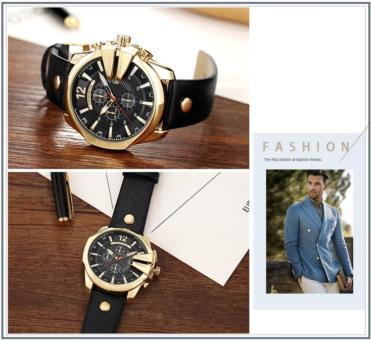 Luxury Gold Leather Watch - Military Inspired Design