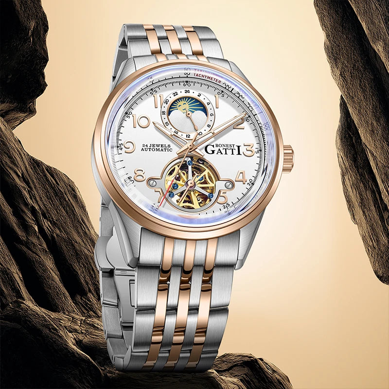 Bonest Gatti Luxury Watches Men Watch Mechanical Tourbillon Wristwatch 5ATM Waterproof Automatic Watch