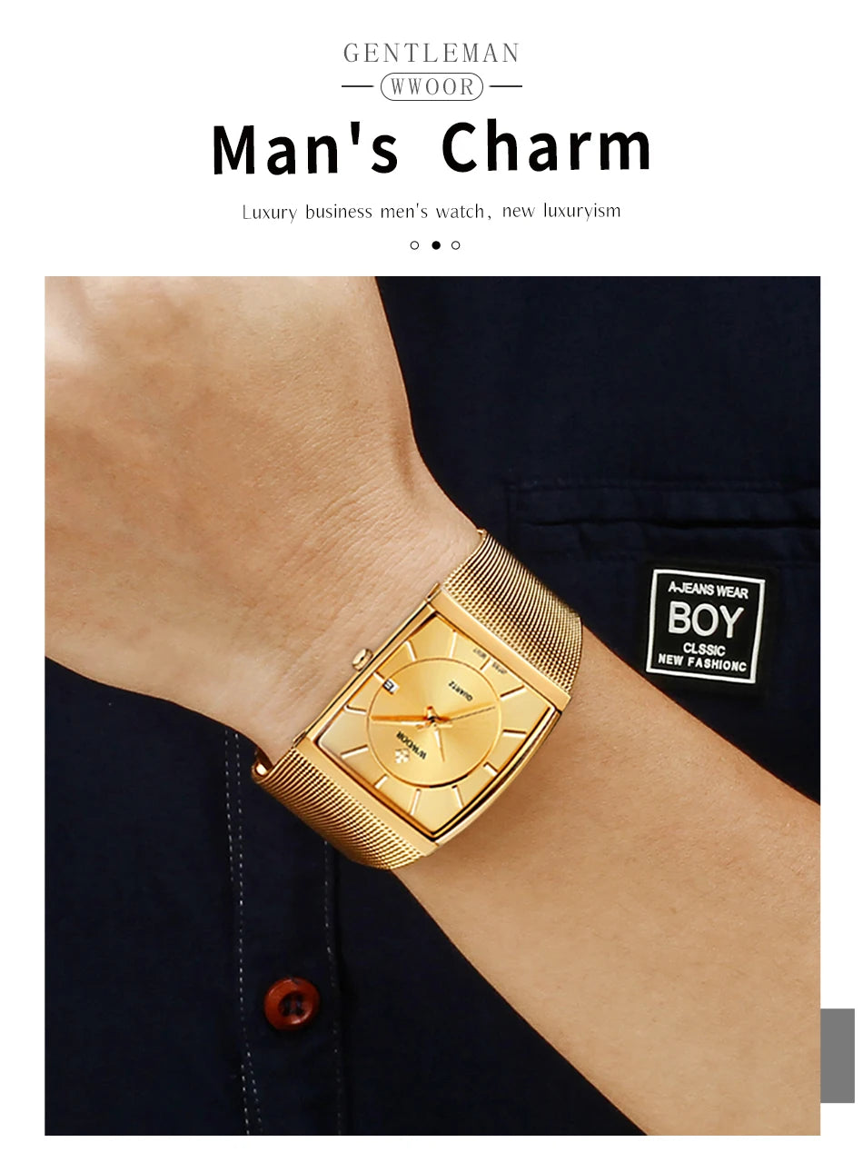 WWOOR Luxury Rectangle Watch - Ultra-Thin Stainless Steel Sport Timepiece