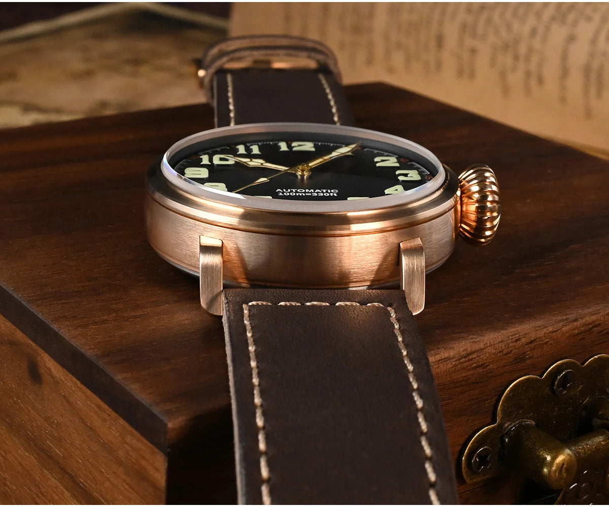 45mm CuSn8 Bronze Men Watch YN55A Automatic Mechanical Vintage Simple Style Sapphire Waterproof 10Bar Bronze Watch