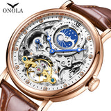 ONOLA Brand 6836  Hot Fashion Gold Silver Skeleton Mechanical Automatic Movemet Luxury Oem Odm Tourbillon Men Watch