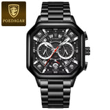 POEDAGAR 983 Men Watch Luxury Chronograph Square Waterproof Luminous Hands Sports Quartz Reloj Hombre Men's Stainless Watches