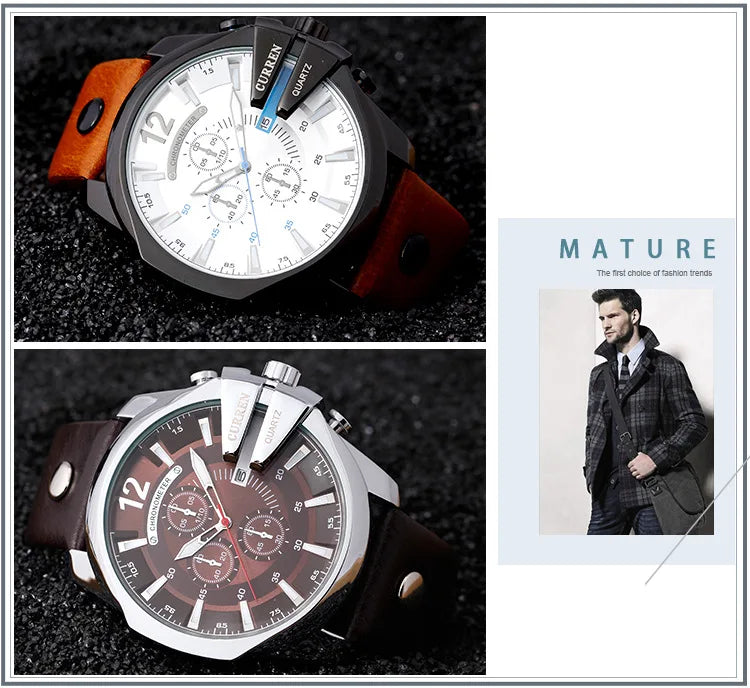 Luxury Gold Leather Watch - Military Inspired Design