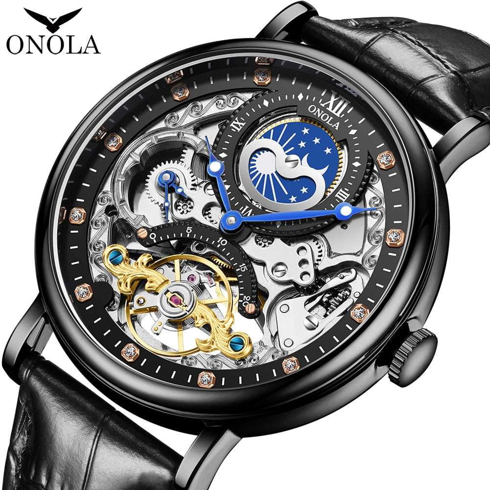 ONOLA 6836 Skeleton Tourbillon Watch - Gold Silver Automatic