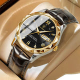POEDAGAR 615 Men's Watch New Leather Men Watch Waterproof Luminous Date Week Quartz Diamond Watches for Men Factory Wholesale