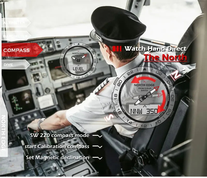 NORTH EDGE Mens Dive Watch Military Army Luxury Full Steel Smartwatch Compass Altimeter Barometer Digital Clock Waterproof 200m - Wear444