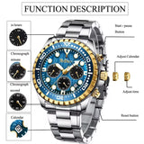 Luxury Brand BIDEN 0239 Quartz Analog Business Men Watch Date Chronograph Waterproof Stainless Steel Wristwatch 12/24 Hour Clock