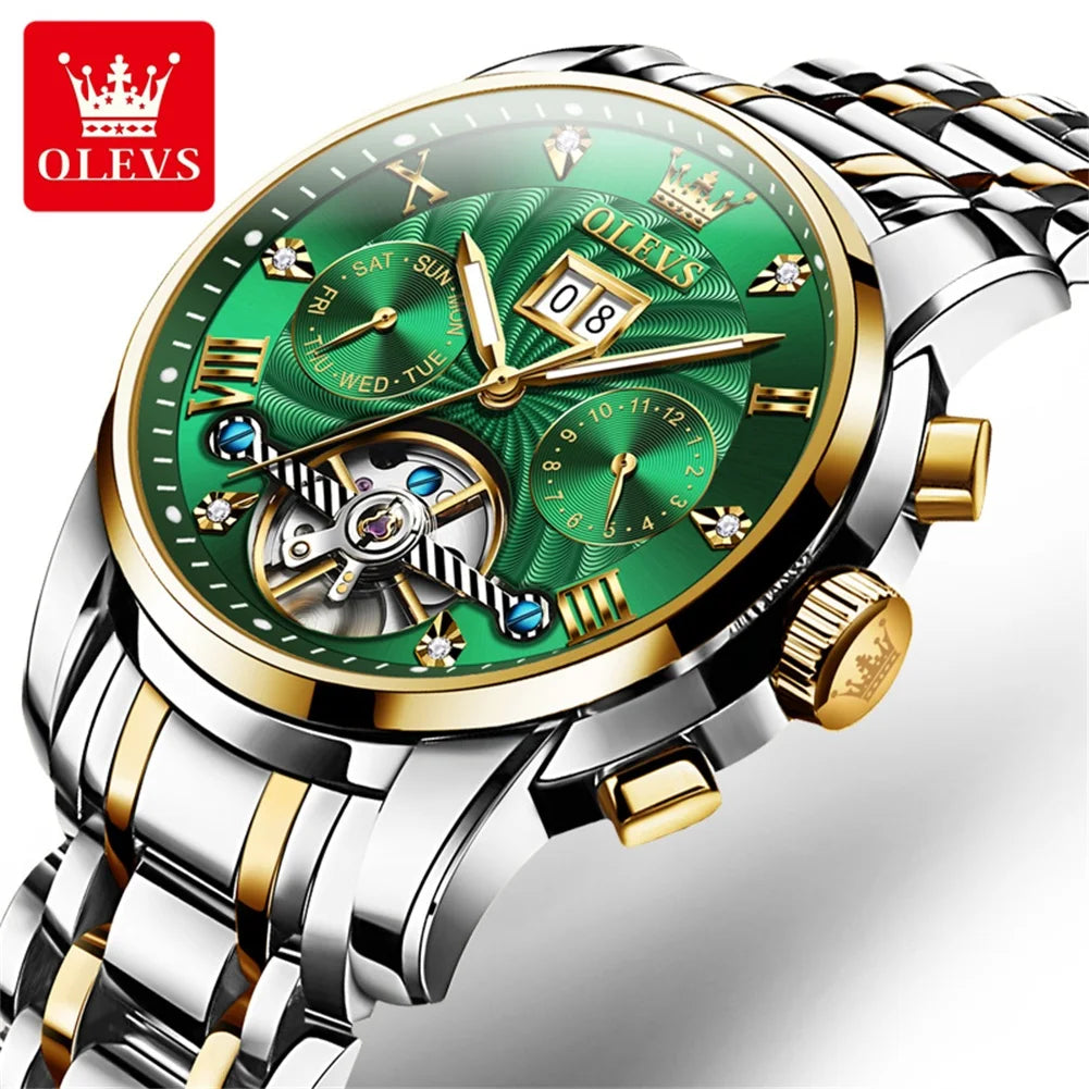 OLEVS 9910 Tourbillon Watch - Self-Winding Luminous Steel