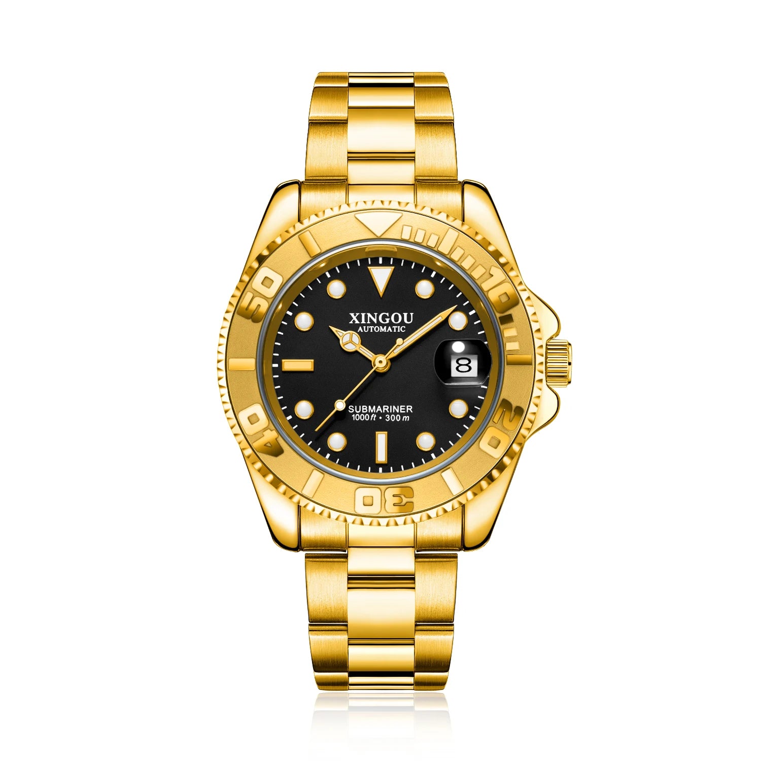 Automatic Mechanical Stainless Steel Strap Gold Silver Gradient Black Dial Date Business Men Watch