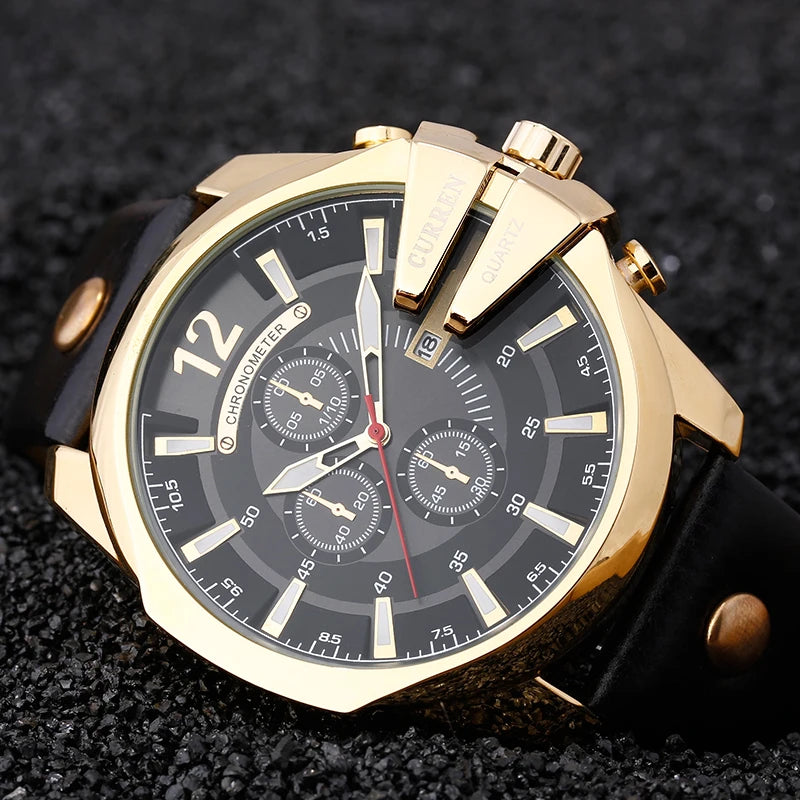 Luxury Gold Leather Watch - Military Inspired Design