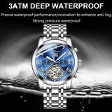 Poedagar 141  Skeleton Waterproof Men Watch  Mechanical Gold Blue Automatic Mens Watches Luxury Stainless Steel Wristwatch Man