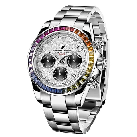 Ice Blue PAGANI DESIGN 1644 Men Watch Quartz Chronograph Waterproof  VK63 AR Sapphire Wristwatch