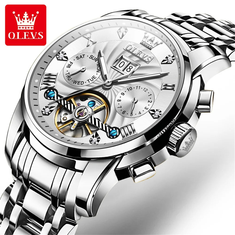 OLEVS 9910 Sports Automatic Tourbillon Watch - Self-Winding Luminous Waterproof