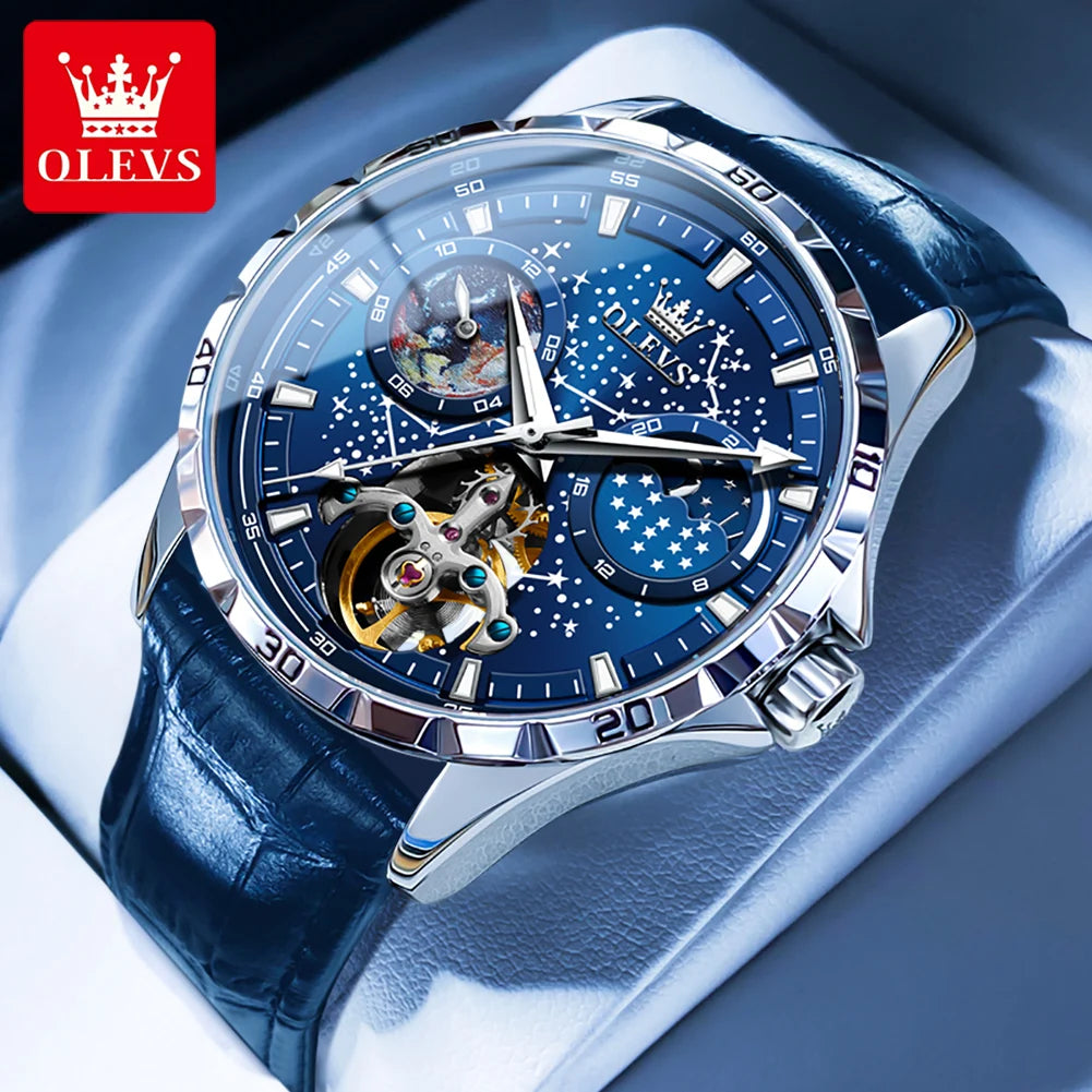 OLEVS 6689 Automatic Mechanical Watch - Waterproof Leather Strap