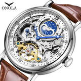 ONOLA Brand 6836  Hot Fashion Gold Silver Skeleton Mechanical Automatic Movemet Luxury Oem Odm Tourbillon Men Watch