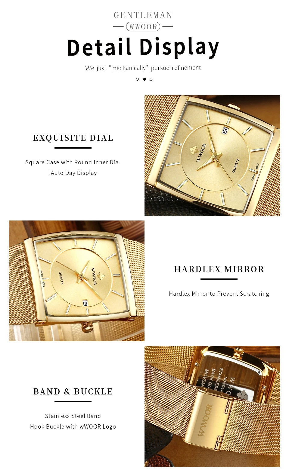 WWOOR Luxury Rectangle Watch - Ultra-Thin Stainless Steel Sport Timepiece