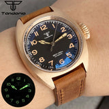 Tandorio 36mm Pilot Bronze Real Cusn8 Case NH35 PT5000 Automatic Mechanical Men Watch 20atm Dive Domed AR Sapphire Glass Leather