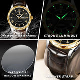 POEDAGAR 615 Men's Watch New Leather Men Watch Waterproof Luminous Date Week Quartz Diamond Watches for Men Factory Wholesale